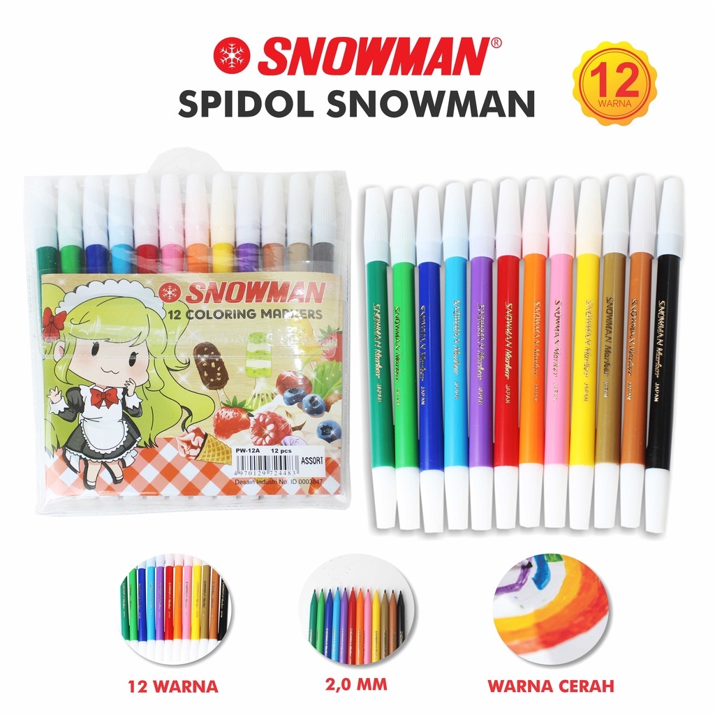 

Snowman Coloring Markers - Spidol Warna Kecil Merk Snowman PW-12A & PW-24A