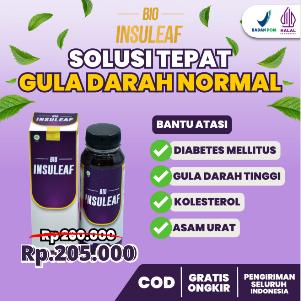 

Bio Insuleaf Kontrol Gula Darah Tinggi Cegah dan Atasi Diabetes Mellitus Kencing Manis Gagal Ginjal Menurunkan Kolesterol dan Kadar Glukosa dalam Darah dengan Bahan Herbal Alami Dijamin Aman dan Halal