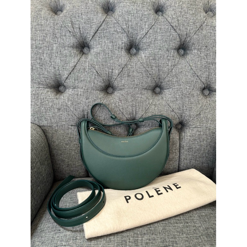 preloved polene dix textured green authentic original shoulder leather crossbody bag