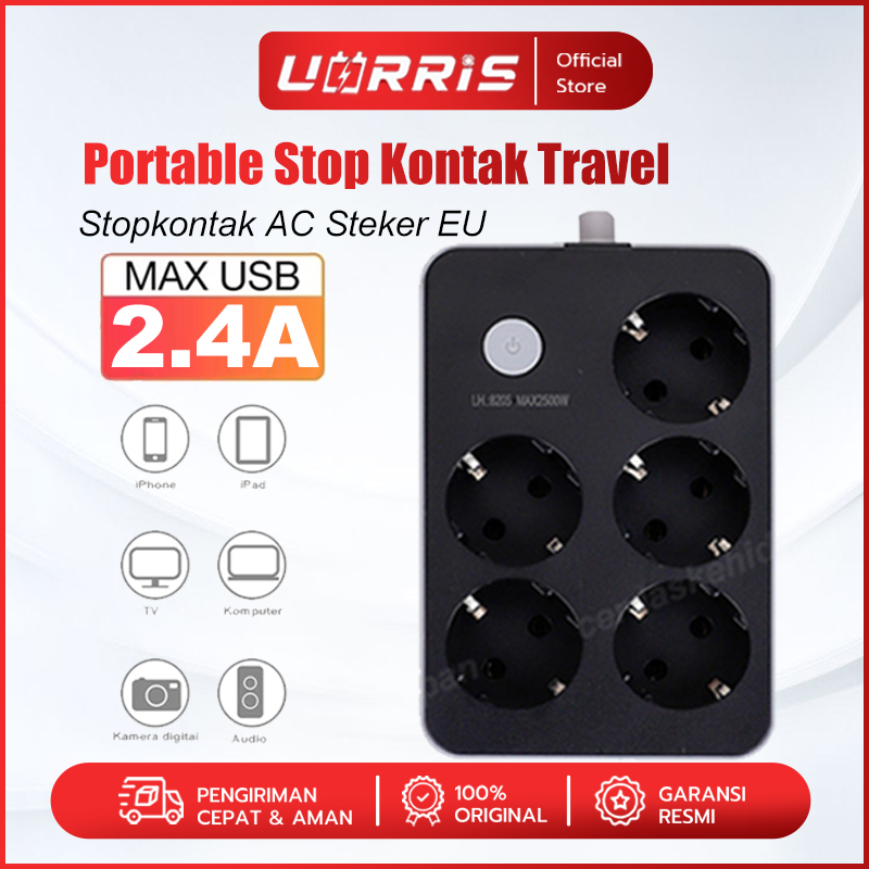 UORRIS Stop Kontak 3 Power Socket 6 USB Charger Colokan Listrik