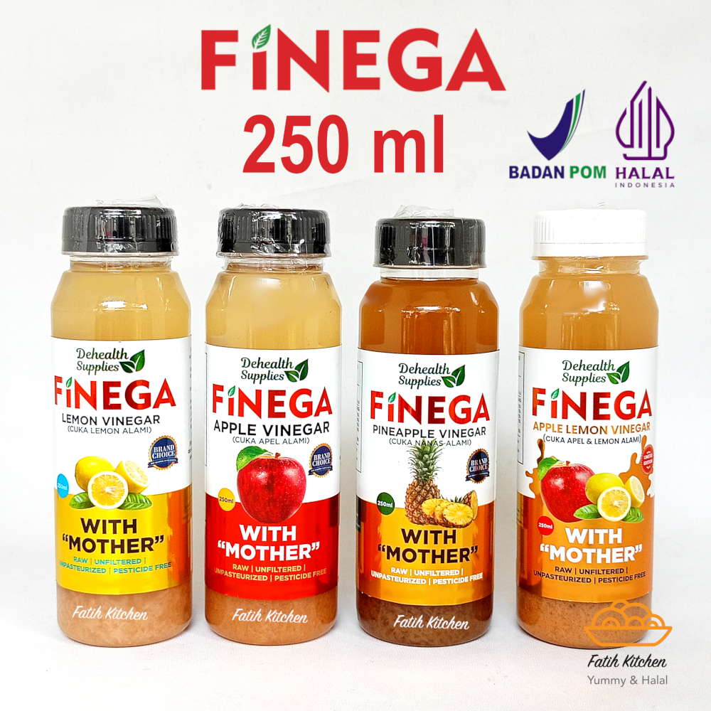 

Finega Vinega Cuka Apel / Nanas / Lemon Dehealth Supplies 250 ml (Botol Plastik) Halal