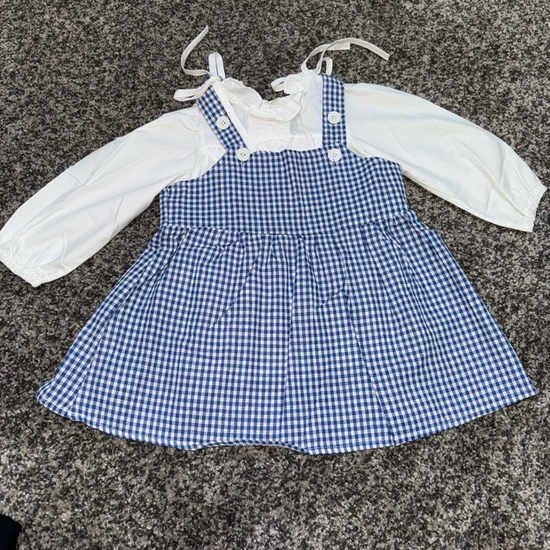 Dres 3-4 tahun lengan panjang perempuan kotak-kotak