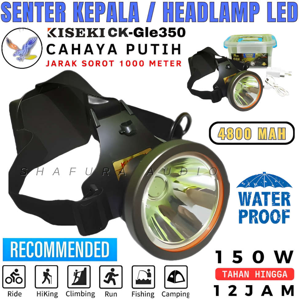 Kiseki Senter Kepala Menyelam Ck-Gle350 Headlamp Diving 150 Watt Strong Light Tahan Hingga 10 Jam | 
