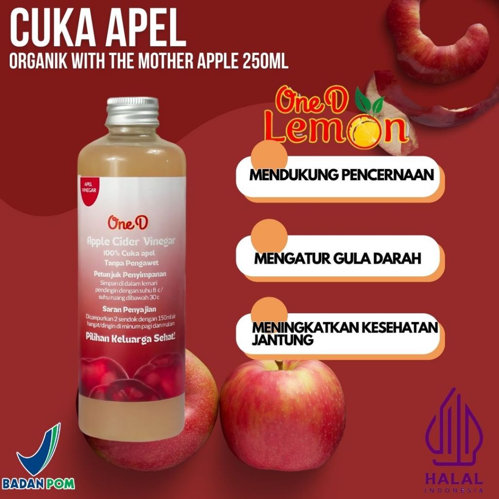 

Cuka Apel Organik With The Mother Apple Cider Vinegar Diet Sehat 250ml onedlemon