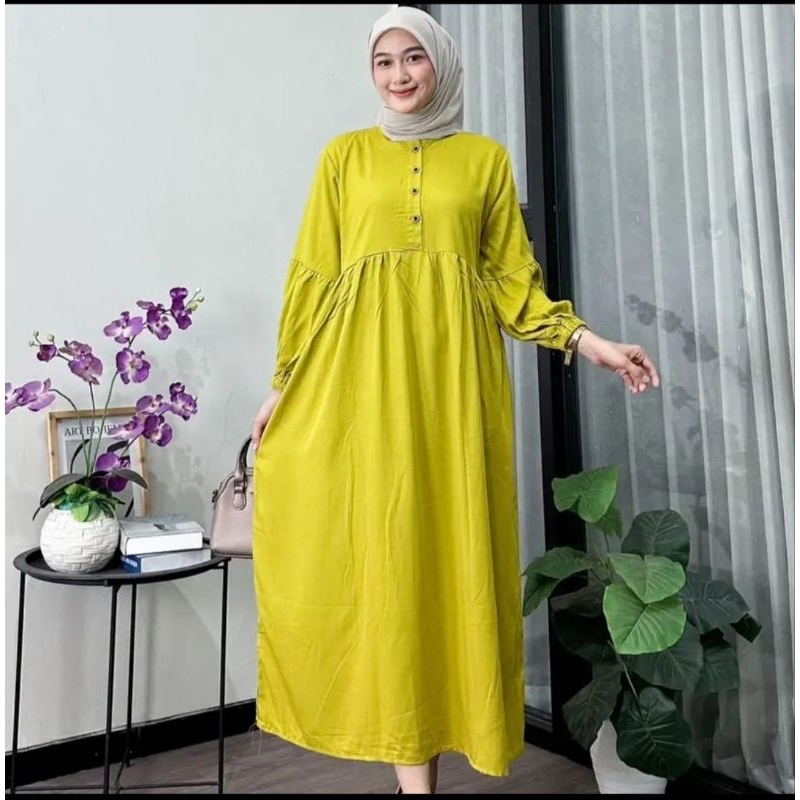 MIDI DRESS OLIVE RAYON TWILL PREMIUM/MIDI DRESS MODERN WANITA