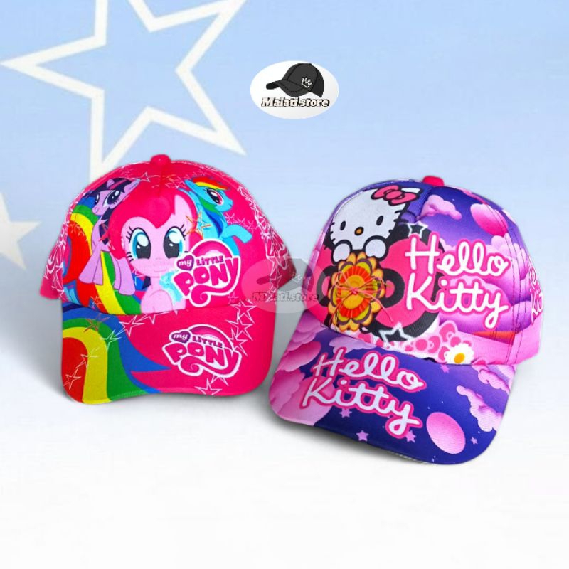 Topi anak perempuan motif little poni dan hello Kitty topi anak usia 3-10tahun