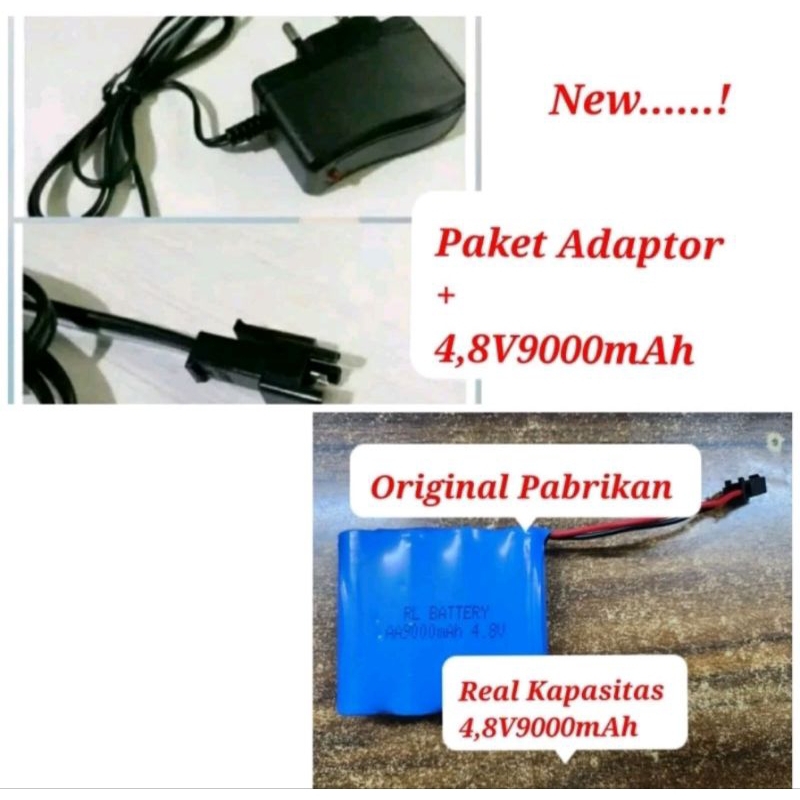 ADAPTOR CHARGER BATRE RC SOCKET HITAM DAN BATRE RC 4,8V mAh