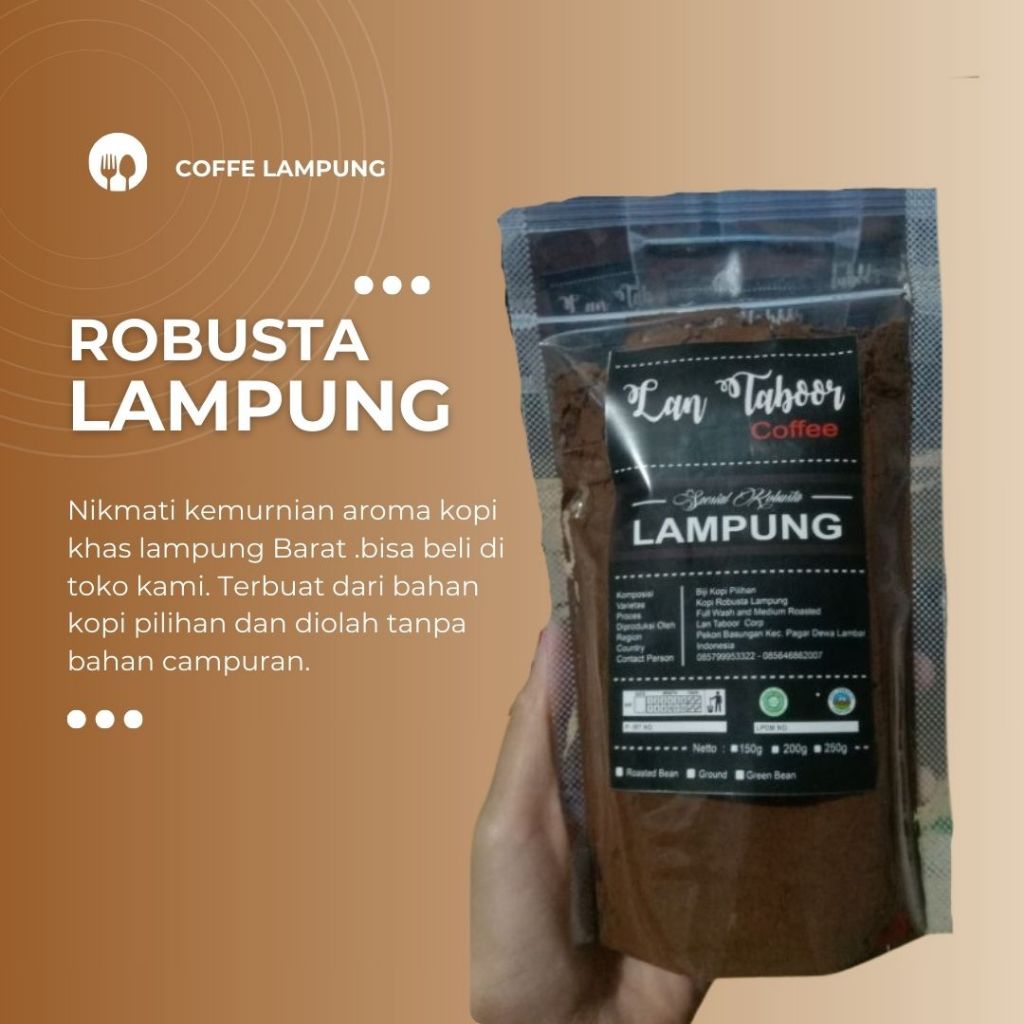 

Kopi Lampung / Bubuk kopi Lampung Asli Original / Robusta Lampung / Hitam dan lembut /Lan Taboor Coffe Robusta Lampung