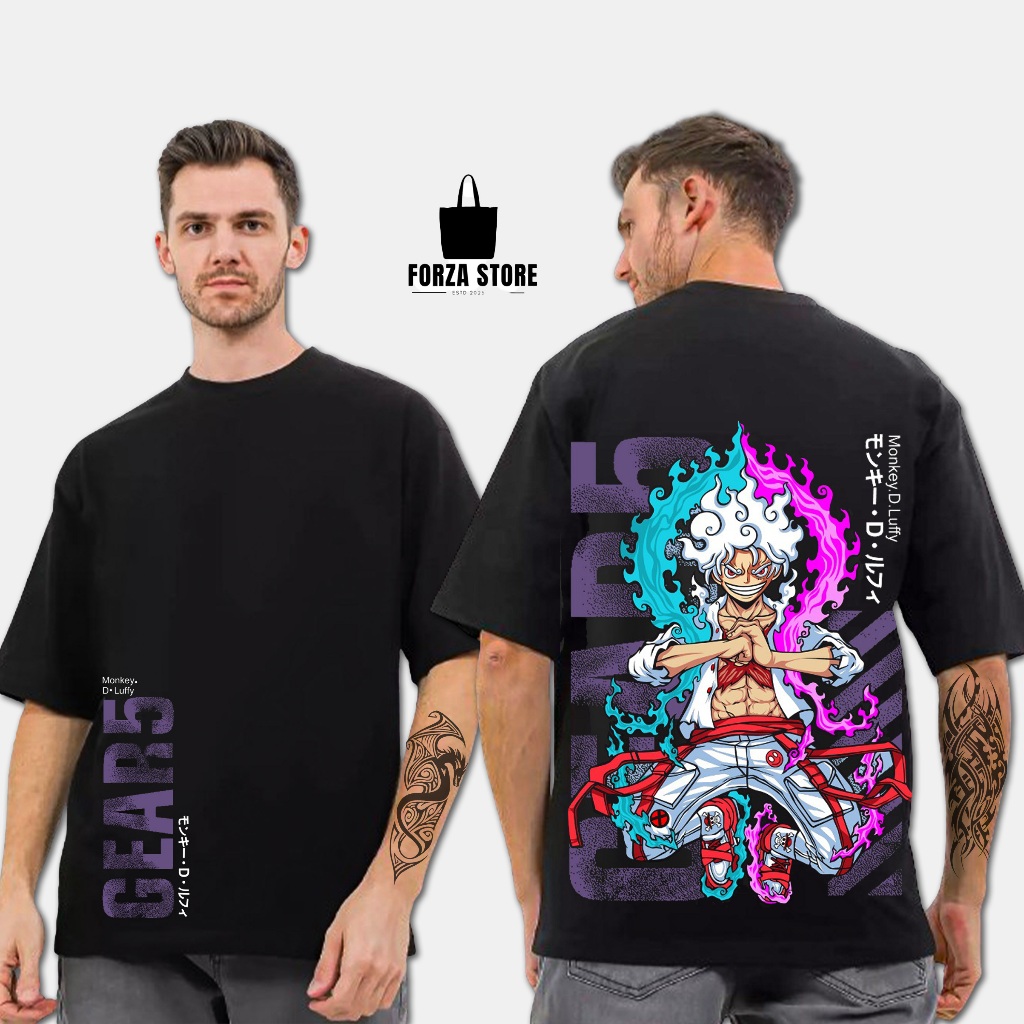 Baju Kaos Distro T-shirt Pria Cowok Keren Terbaru Motif LUFFY GEAR 5 Bahan Combed Warna Hitam