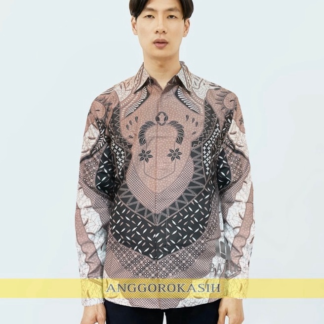 Cepat Atasan Kemeja Slimfit Batik Pria Lengan Panjang Rose Gold pink peach Lapis Furing