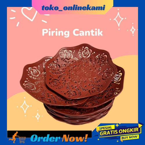 Piring Rotan Cantik Motif Bunga Mawar Tebal Anti Pecah/PIRING CANTIK 1 LUSIN DAN 2 LUSIN