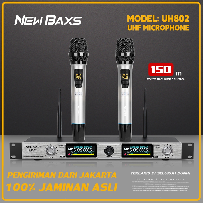 NEW BAXS mikrofon nirkabel profesional SH802 / UH802 wireless microphone karaoke satu derek dua  gen