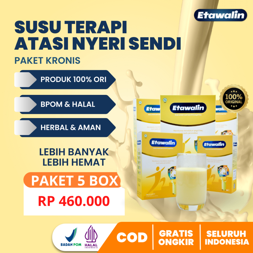 

Paket kronis - susu Etawalin 5 box 100% asli original untuk meredakan nyeri sendi pegal linu asam urat rematik dan bantu jaga kesehatan cegah pengeroposan tulang dan osteoporosis pada orang tua dan dewasa dengan bahan herbal alami rasa jahe