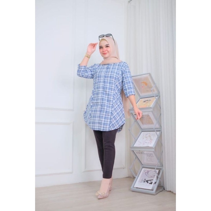 Atasan tunik kotak,saku kanan kiri ld 100