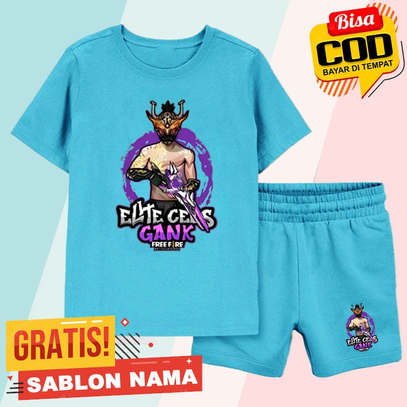 SETELAN BAJU KAOS ANAK MOTIF FF FREE FIRE ELITE CEES GANK SEASON 1