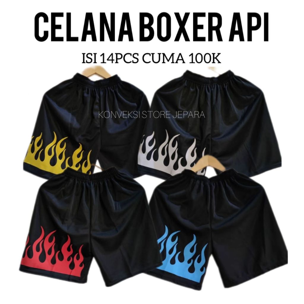 PAKET HEMAT Celana Boxer Harian Motif Api Harga Langsung Konveksi Unisex Sport Melar Dewasa Anak