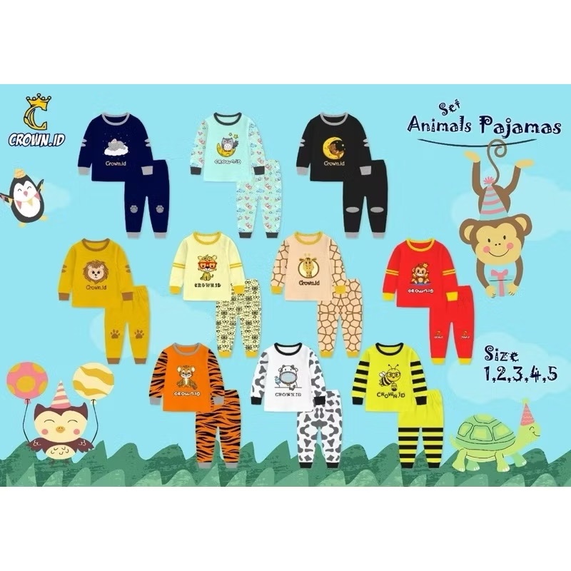 Setelan Crown.id - Setelan anak - Piyama anak - Baju tidur anak - Setelan kaos panjang