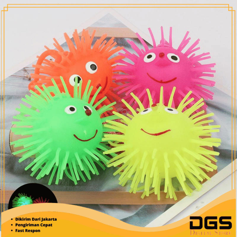 DGS Bola Ubur Mainan Bayi Anak Puffer Ball Ubur Ubur Karet LED Bola Duri Lampu LED