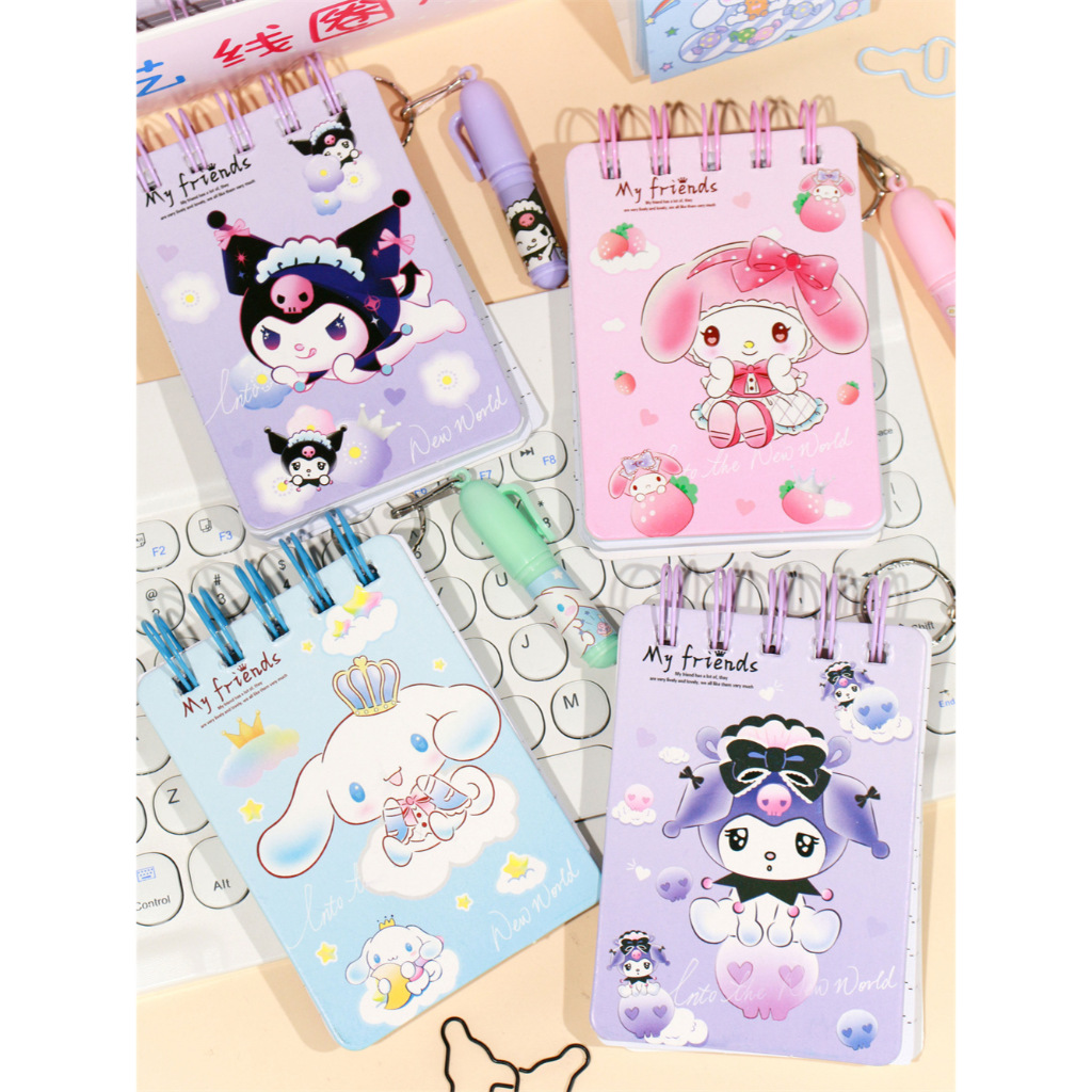 

MINI NOTEBOOK PORTABLE WITH PEN BINDER BOOK RING ATAS PLUS PULPEN SANRIO | KUROMI | MELODY | CINAMORROL | MEMO | BUKU MEMO | NOTES POCKET BOOK | BUKU CATATAN MINI | DIARY BOOK | BUKU DIARY LUCU