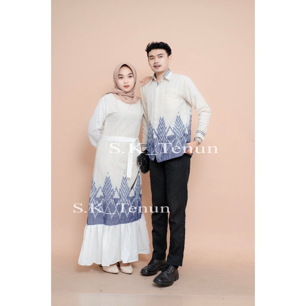 Karina Gamis Couple Tenun Baju Kondangan Prewedding Putih - Dress Couple Pasangan Keluarga SK TENUN