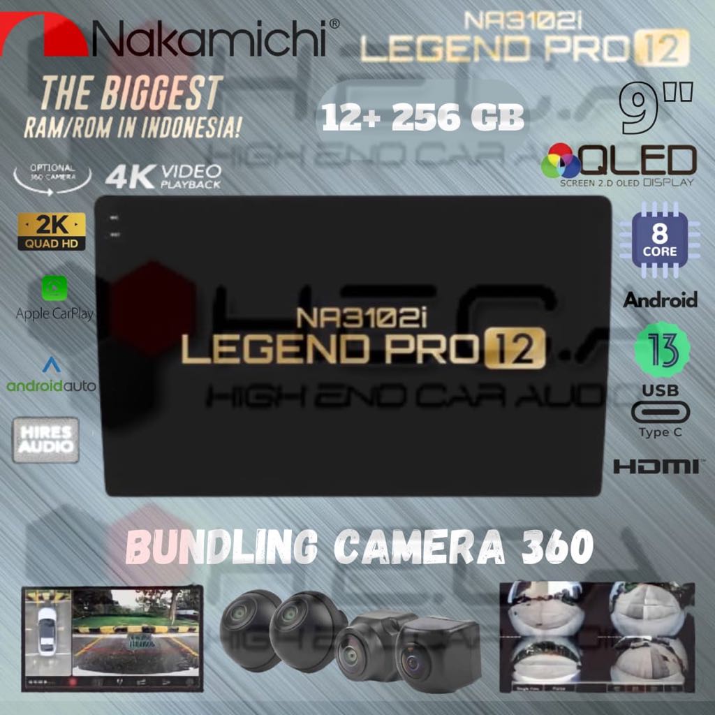 Nakamichi LEGEND PRO 12 9" inch RAM 12/256 GB Head Unit Android NA-3102i 4K Tape Mobil TV + Camera 3