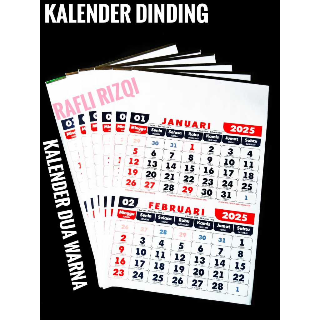 

Kalender 2025 / Kalender Dinding 2025 Kertas 2 Warna 1 Lembar Terdapat 2 Bulanan 6 Lembar.