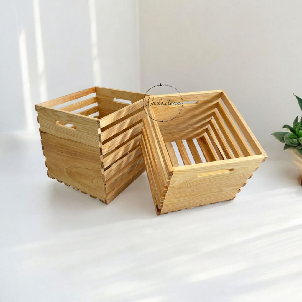 Nadastore - Kotak Penyimpanan Wooden Crate Square / Kotak Kayu Jati Belanda / Kotak Penyimpanan Kayu