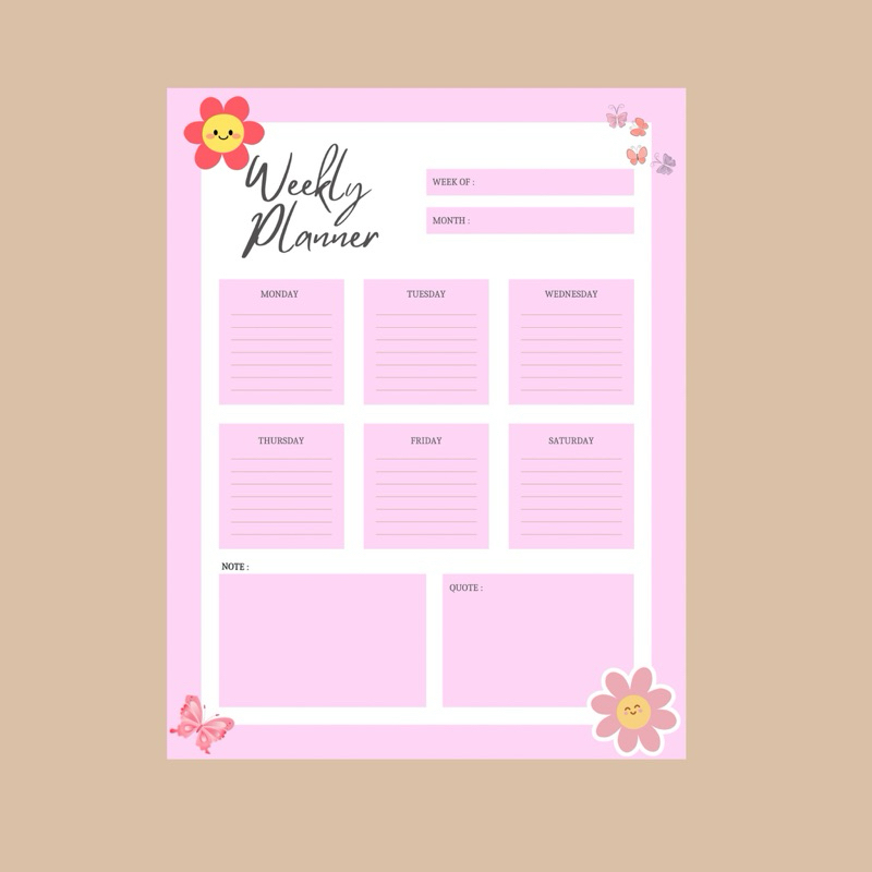 

Weekly Planner A5 HVS 100 gsm Perencanaan Harian Study Planner Notes List to do