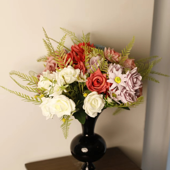 Buket Bunga Palsu Mawar Daisy untuk Dekorasi Rumah Pernikahan Elegan