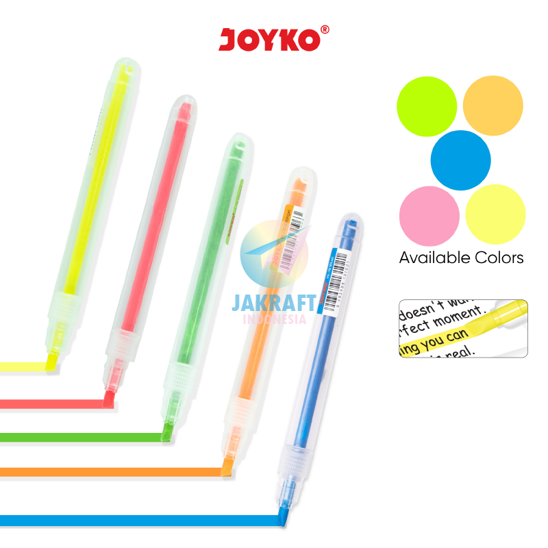 

(1 Pcs) Highlighter Neon JOYKO HL-73~78 Penanda Berwarna Model Pen Warna Lengkap