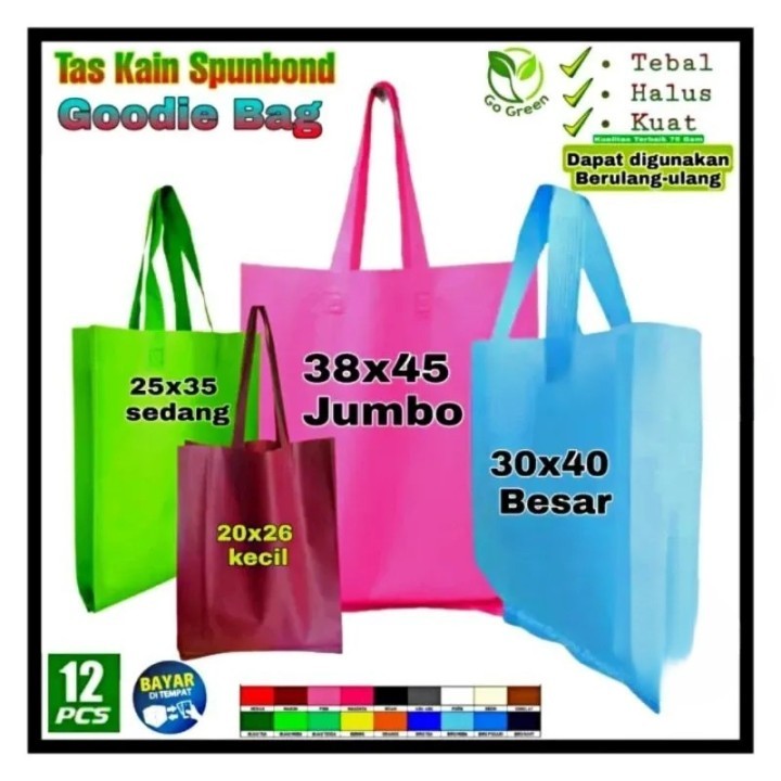 

Lusinan 12 Tas Kain Spunbond Goodie Bag Sedang Besar Jumbo Totebag Belanja godybag ultah pernikahan