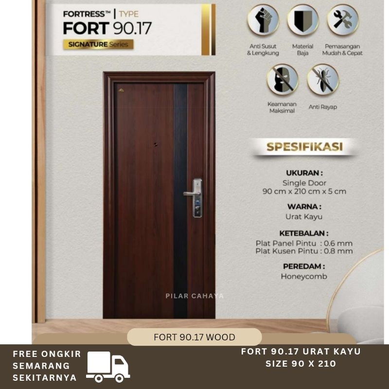 Pintu Baja Fortress Fort 90.17 ukuran  90 x 210 Urat Kayu / Putih