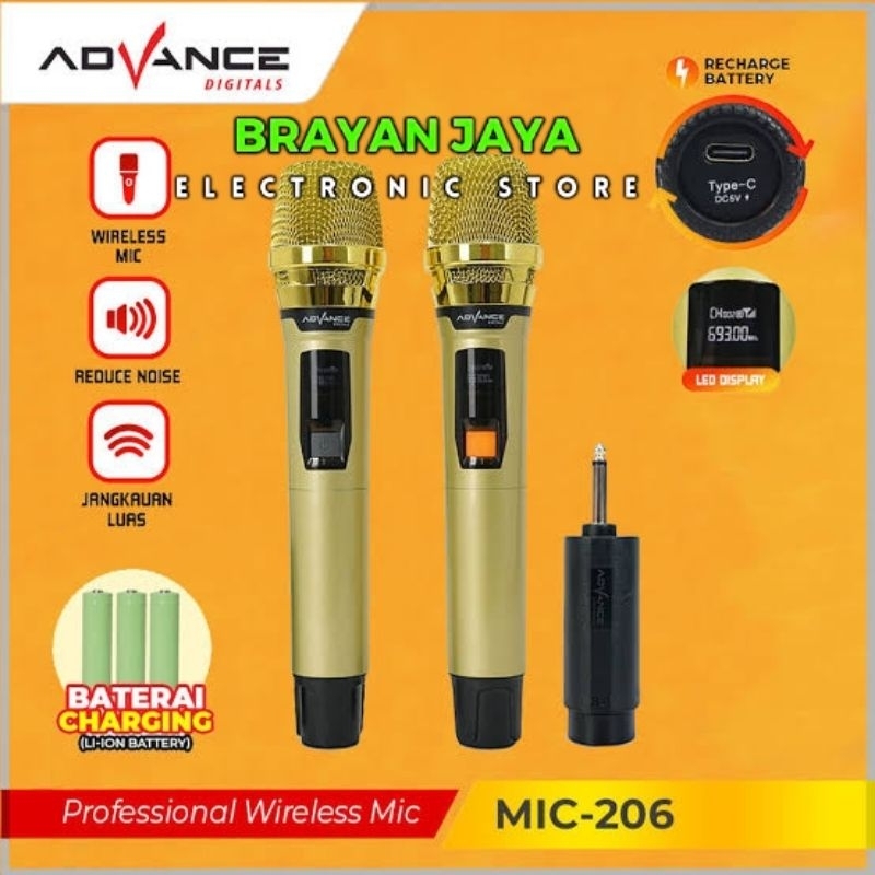 MICROPHONE WIRELESS ADVANCE MIC-206 TANPA KABEL  ISI 2 MIC / FREE BATERAI CHARGER (BEST SELLER)