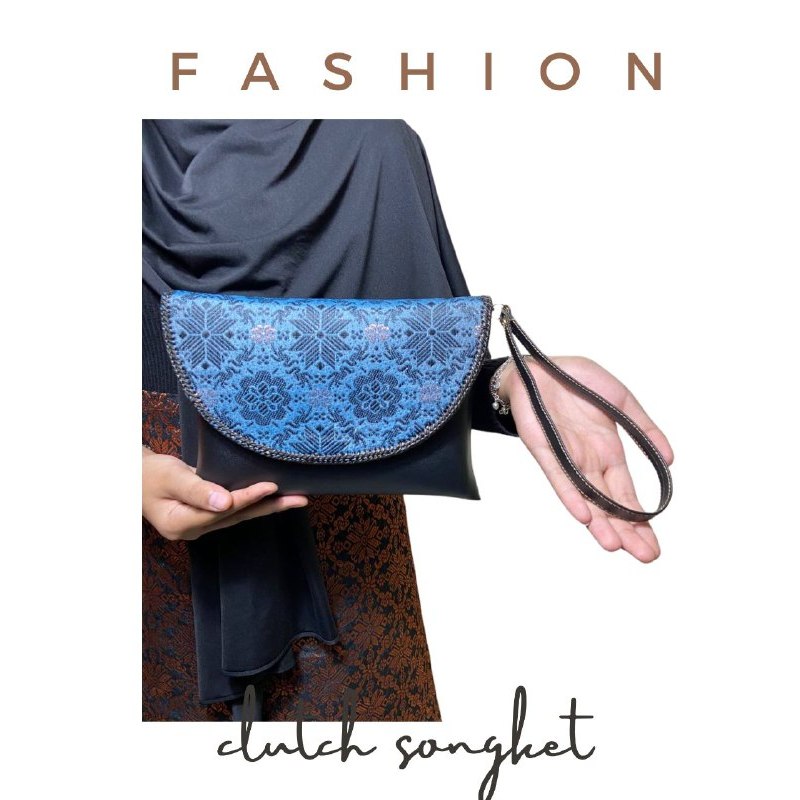 Datia Songket - Clutch Songket Kulit Asli Palembang - Tas Tangan Pesta Wanita Mewah - Dompet Kondang