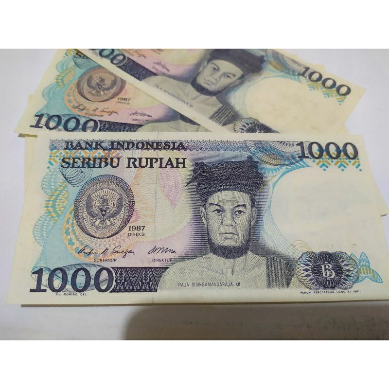 uang kertas lama borongan 5lbr 1000rp1987 kondisi hampir gress aunc