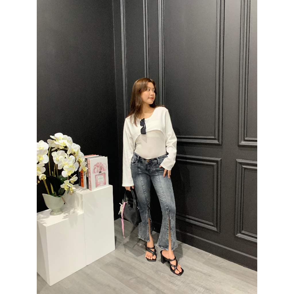 CELANA JEANS WANITA 7/8 SLIT BUTTON CUTBRAY SERIES