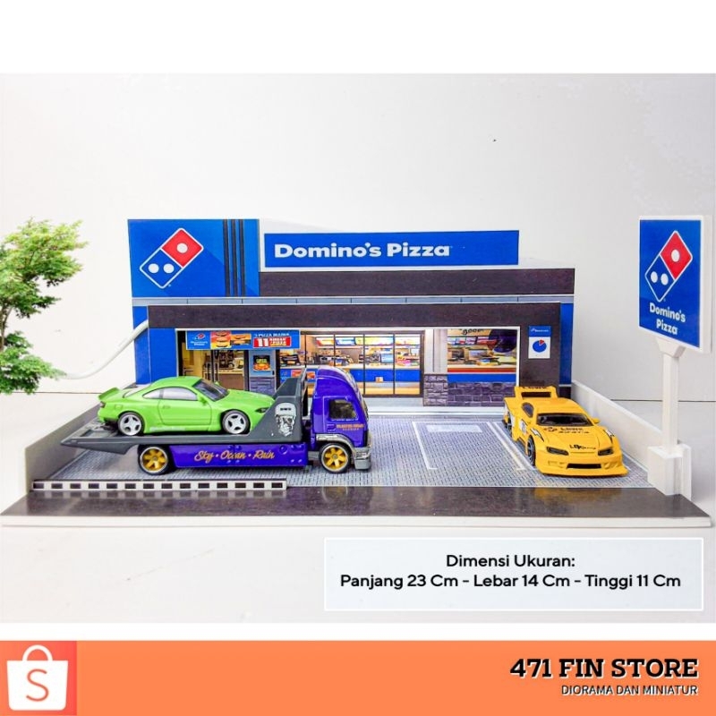 DIORAMA DOMINO'S PIZZA , Miniatur Domino's Pizza , Parkir Hotwheels Skala 1:64 , 471Fin Store