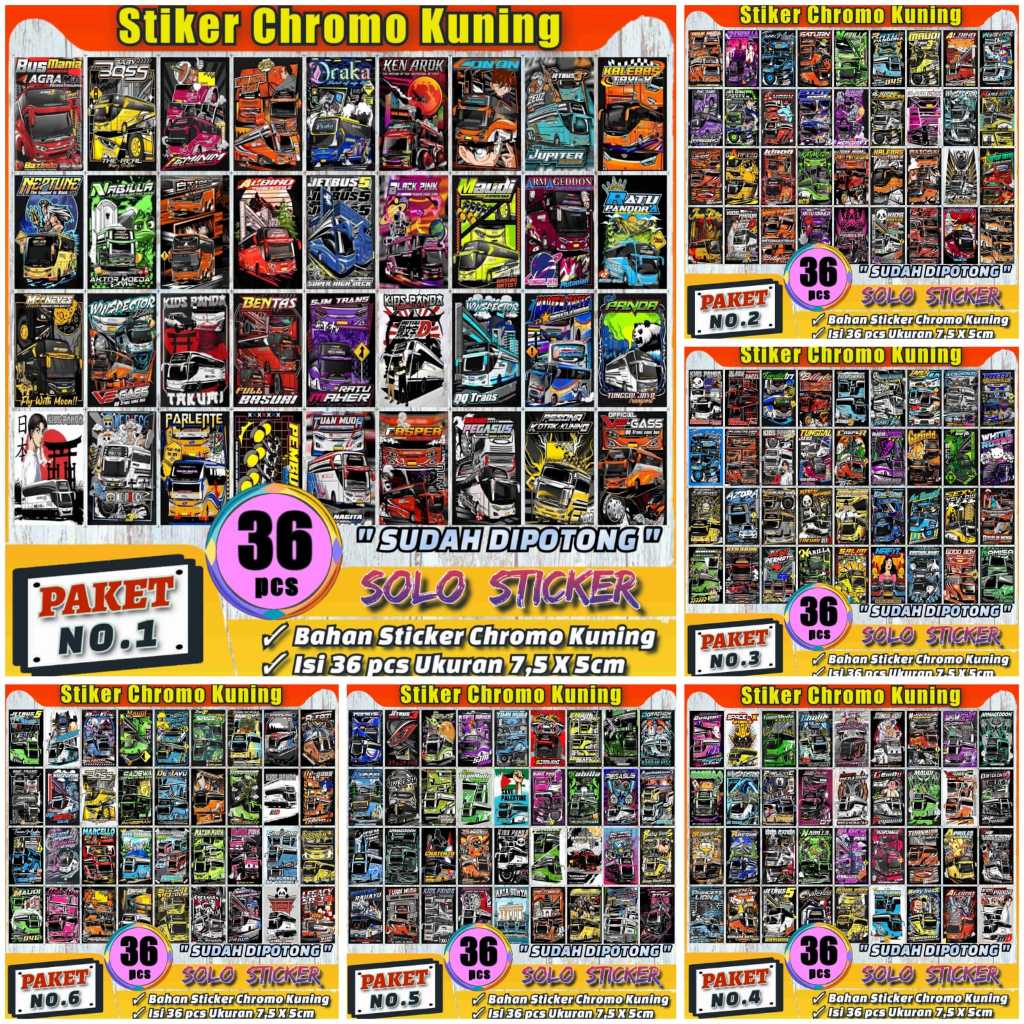 

Sudah Dipotong Stiker Bus Isi 36 pcs Bahan glossy anti air