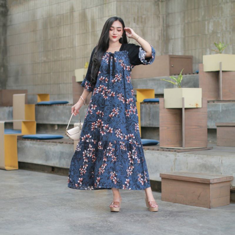 DASTER DRESS FUJI ANDIN TERBARU MOTIF BUNGA MELATI SERUT DADA RAYON PREMIUM