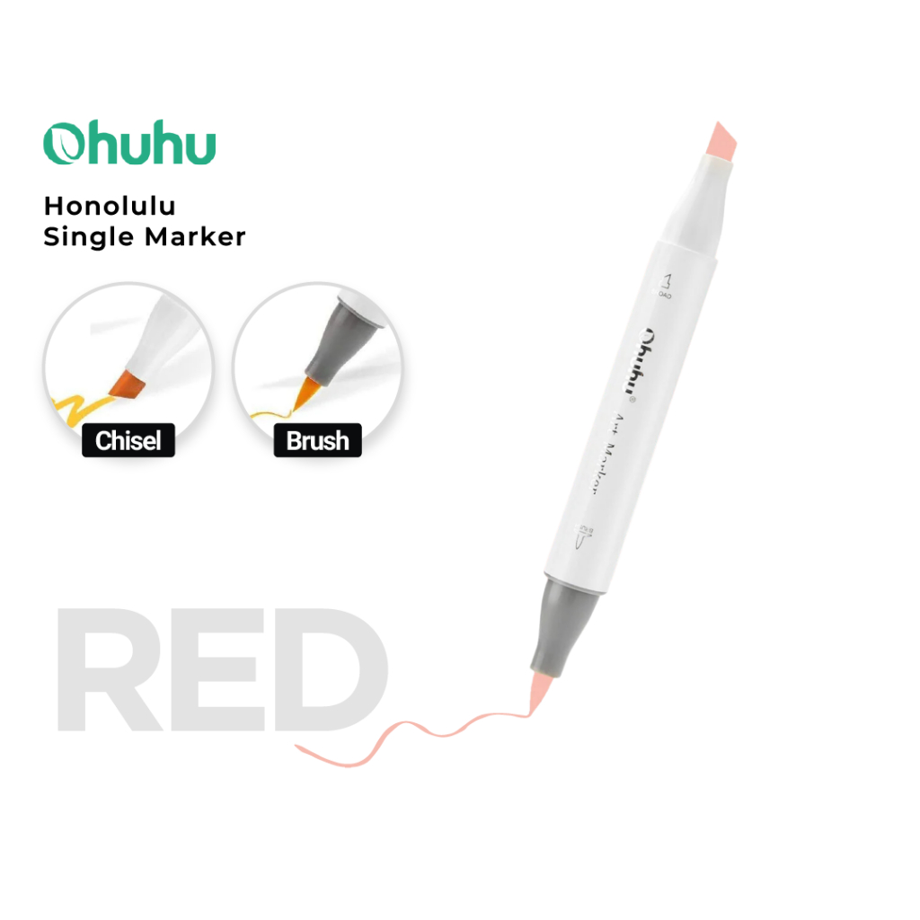 

OHUHU SINGLE Honolulu (Brush & Chisel) - RED SERIES | 361 Colors Refill Marker Satuan