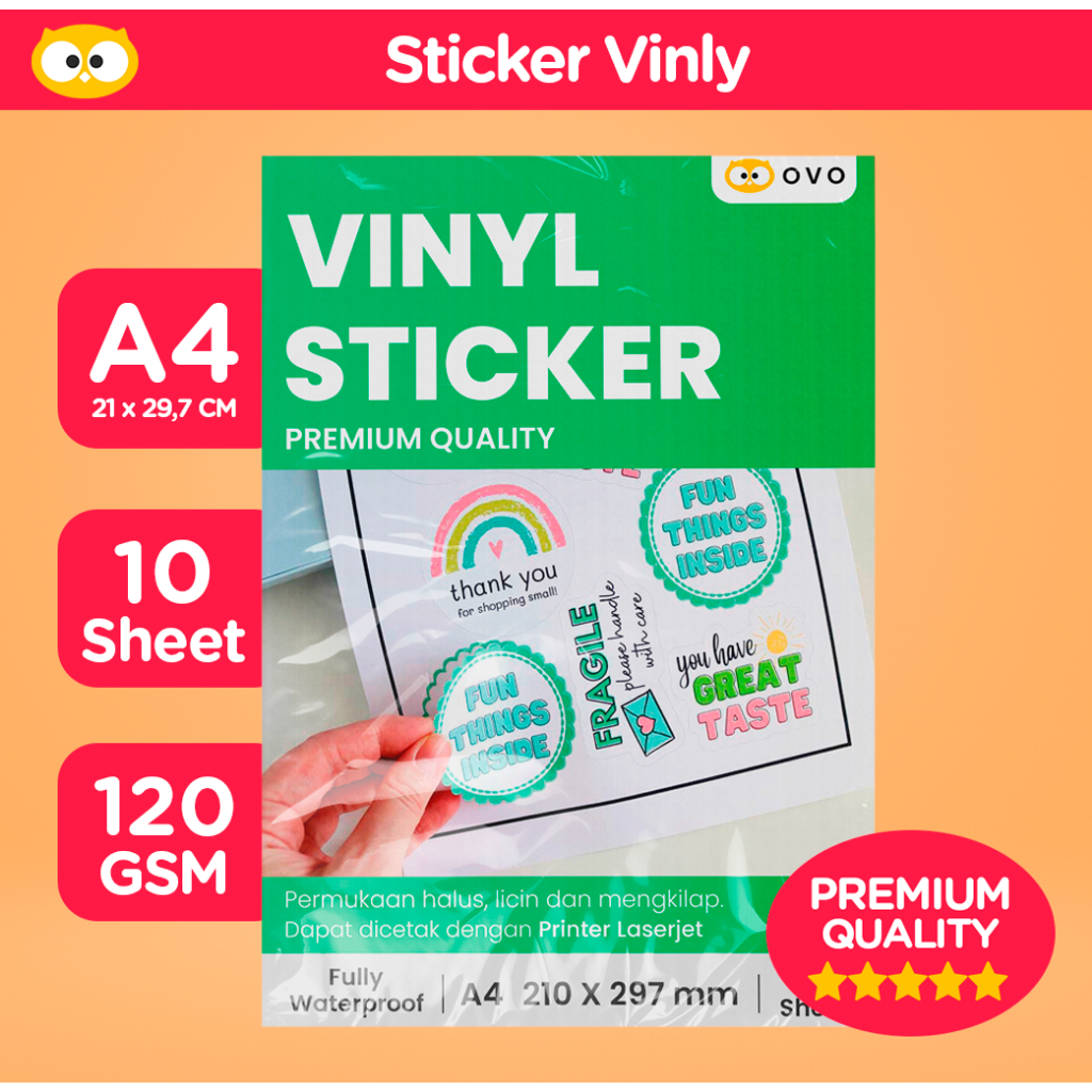 

Kertas Sticker Vinyl A4 - 10 Lembar Waterproof 160gsm