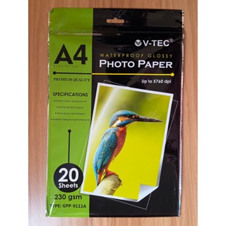 KERTAS GLOSSY PHOTO PAPER VTEC WATERPROOF 230 gsm UKURAN A4