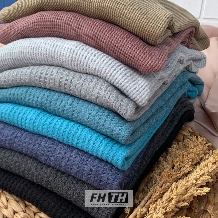 KAOS WAFFLE WAFER LENGAN PANJANG WANITA / BASIC CREWNECK POLOS SWEATSHIRT WAFFEL UNIQLO / Kaos Waffl