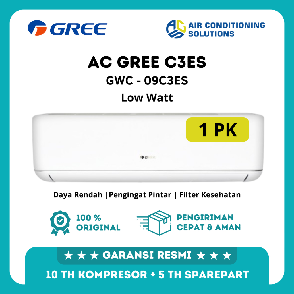 Ac 1 Pk Low Watt Terbaik Berkualitas Hemat Listrik - Gree Ac Split 1 Pk Deluxe GWC-09C3ES (Unit Indo