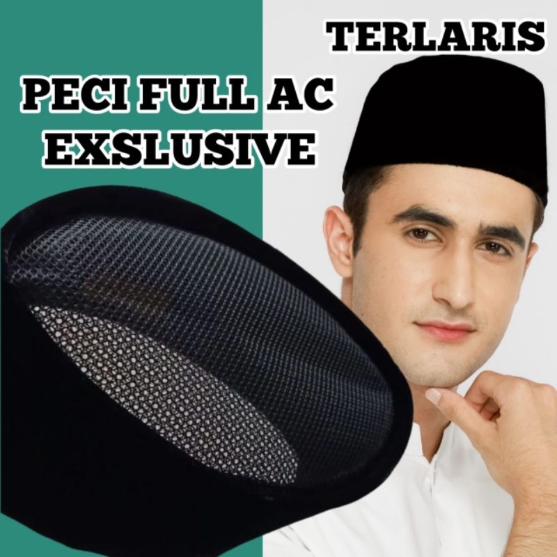Songkok santri full ac tinggi 7Cm 8Cm 9Cm 10Cm kopyah santri full AC peci santri pria hitam ful ac k