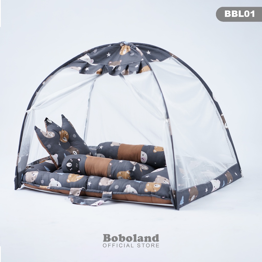 KASUR BAYI KELAMBU BOBOLAND SET LENGKAP BANTAL GULING KELAMBU BAYI