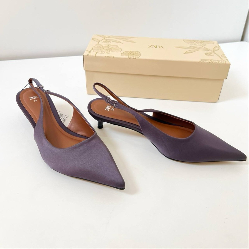 High heels 4cm by Zara dusty purple high quality fashion shoes sepatu wanita hak tinggi tali belakan
