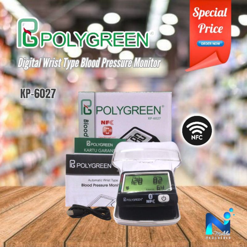 Polygreen KP-6027 Tensimeter Pergelangan Tangan Digital dengan Fitur NFC