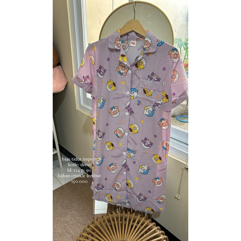 BAJU TIDUR DEWASA IMPORT BANGKOK | PIYAMA WANITA KARAKTER | PIYAMA DRESS