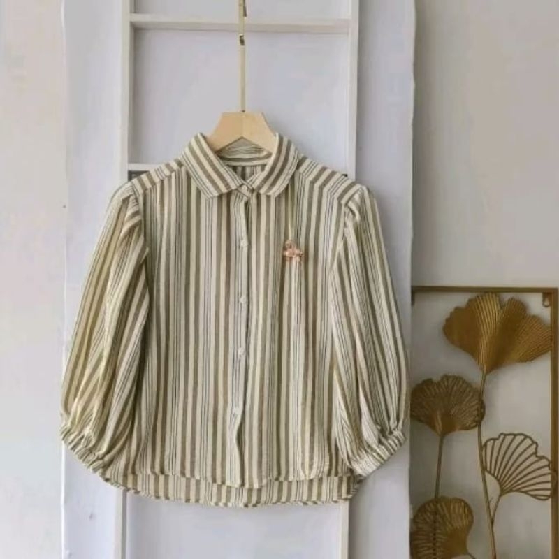 Lisa Blouse Crinkle Motif Lengan Balon / Salur Blouse Lengan Balon